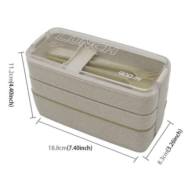 900ml 3 Layers Bento Box Lunch Box Food Container Wheat Straw Material Microwavable Dinnerware Lunch