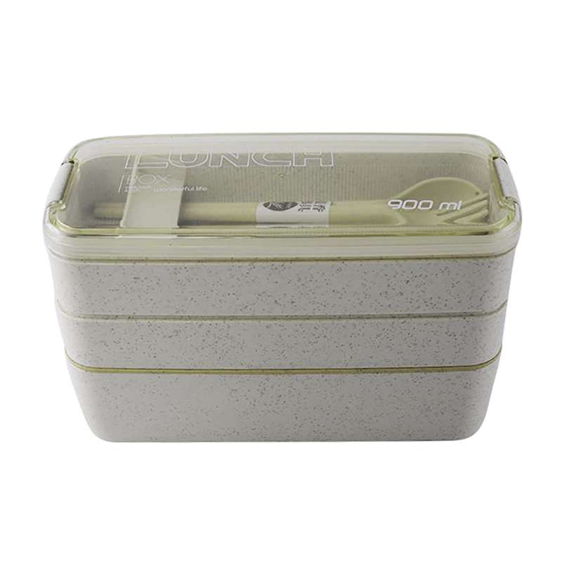900ml 3 Layers Bento Box Lunch Box Food Container Wheat Straw Material Microwavable Dinnerware Lunch