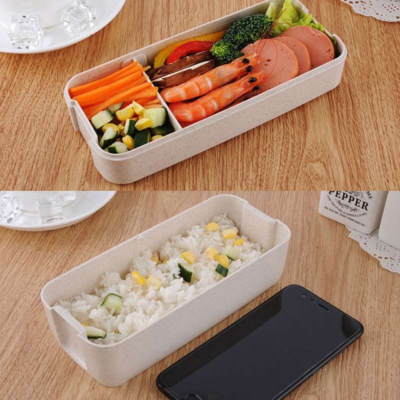 900ml 3 Layers Bento Box Lunch Box Food Container Wheat Straw Material Microwavable Dinnerware Lunch