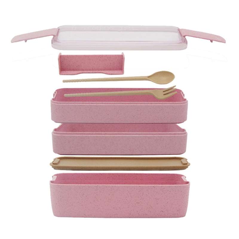 900ml 3 Layers Bento Box Lunch Box Food Container Wheat Straw Material Microwavable Dinnerware Lunch