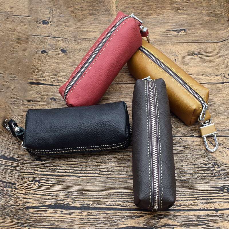 Car Keys Holder Genuine Leather Coin Purse for Men Key Wallets(Brown)