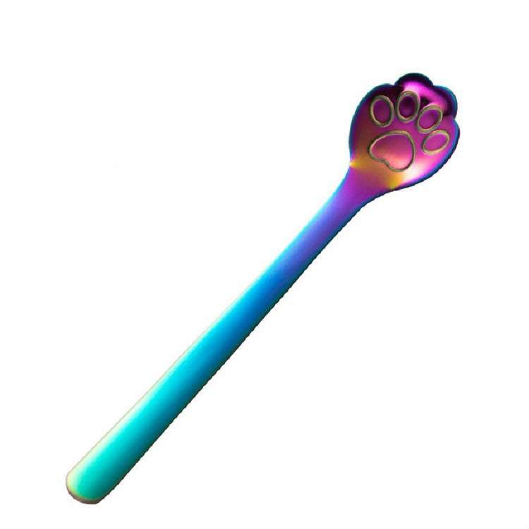 Stainless Steel Creative Cat Claw Coffee Spoon Dessert Cake Spoon, Style:Cat Claw Spoon, Color:Color
