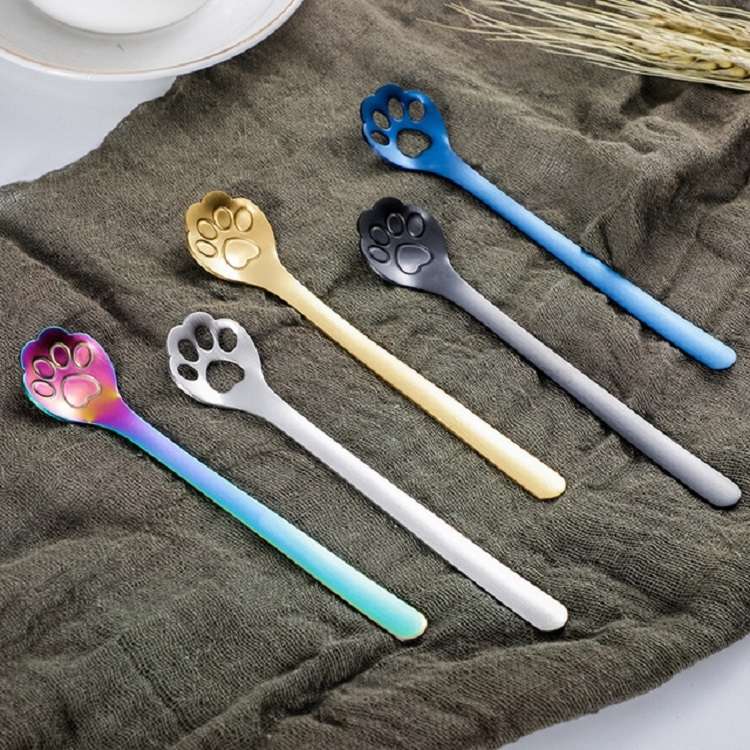 Stainless Steel Creative Cat Claw Coffee Spoon Dessert Cake Spoon, Style:Cat Claw Spoon, Color:Color