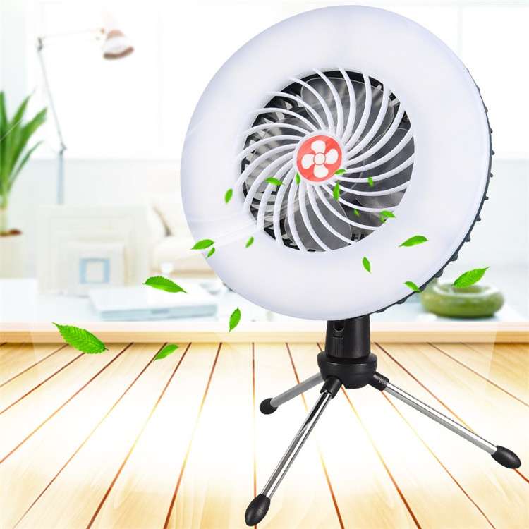 USB Rechargeable Fan Lamp Live Broadcast Multi-function Tent Camping Lamp, Style:Fan Light + Bracket
