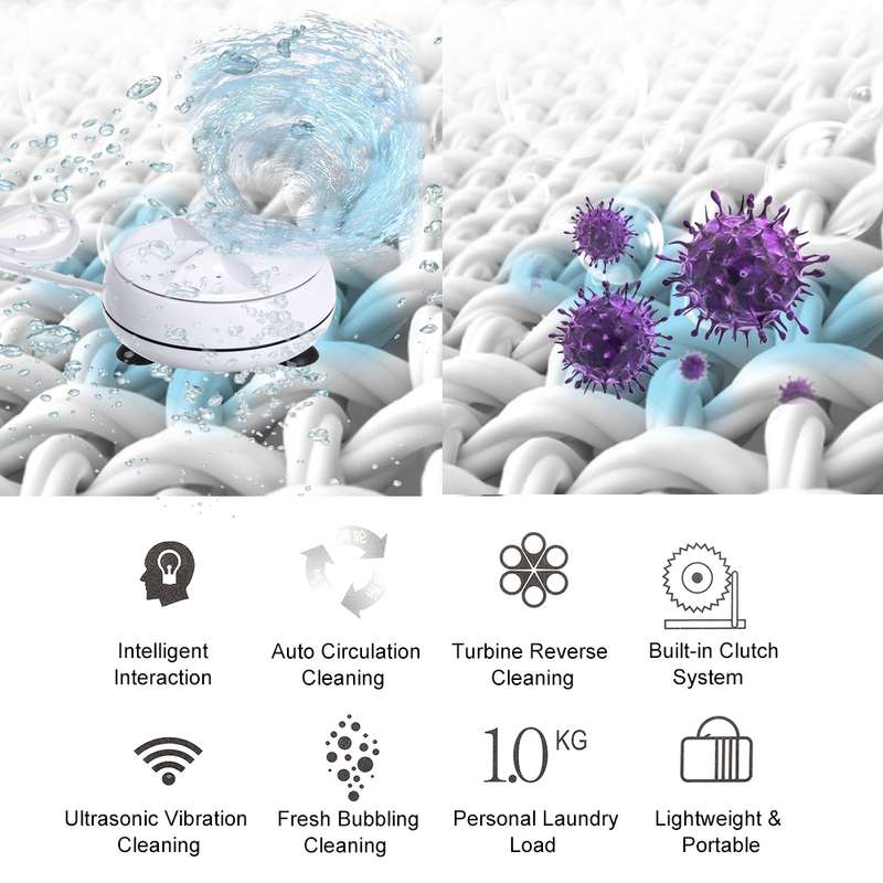 2 in 1 Portable Mini Washing Machine Ultrasonic Turbine Clothes Mini Washer with USB Cable Convenien