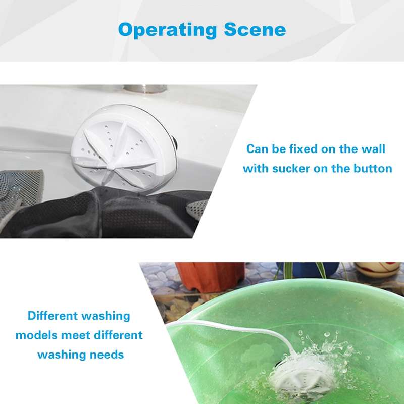 2 in 1 Portable Mini Washing Machine Ultrasonic Turbine Clothes Mini Washer with USB Cable Convenien