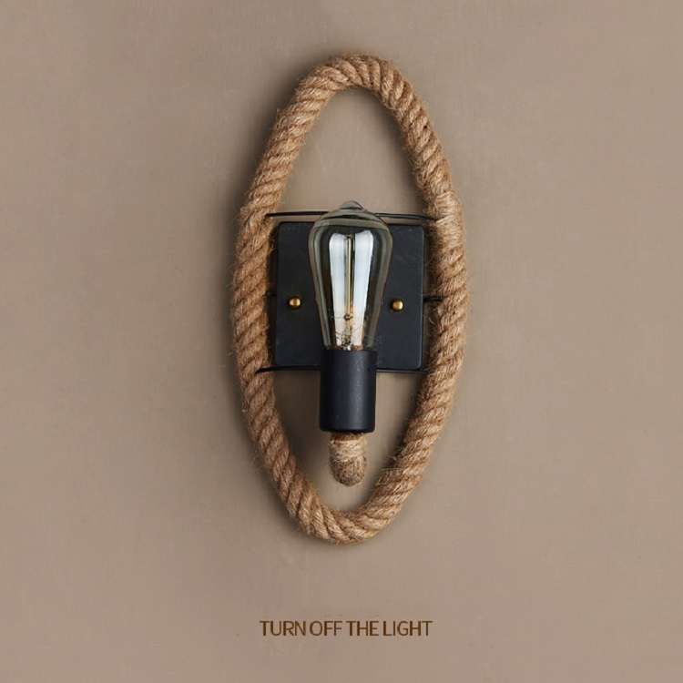 Vintage Hemp Rope Edison Light Bulb Wrought Iron Wall Lamp without Bulb(Oval)