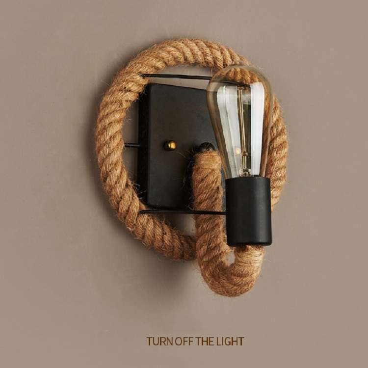 Vintage Hemp Rope Edison Light Bulb Wrought Iron Wall Lamp without Bulb(Oval)