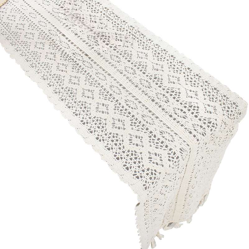 Tassel Lace Floral Romance Retro Crochet Hollow Cotton Blend Table Runner Covers, Size:24x160cm(York