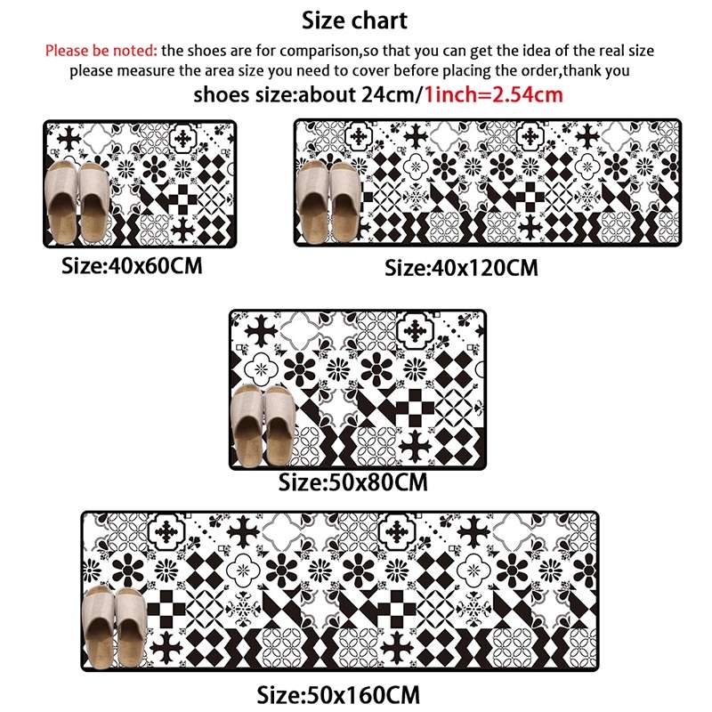 Geometric Lattice Carpet Kitchen Bath Antiskid Mat, Size:40x120cm(Black White Plaid)
