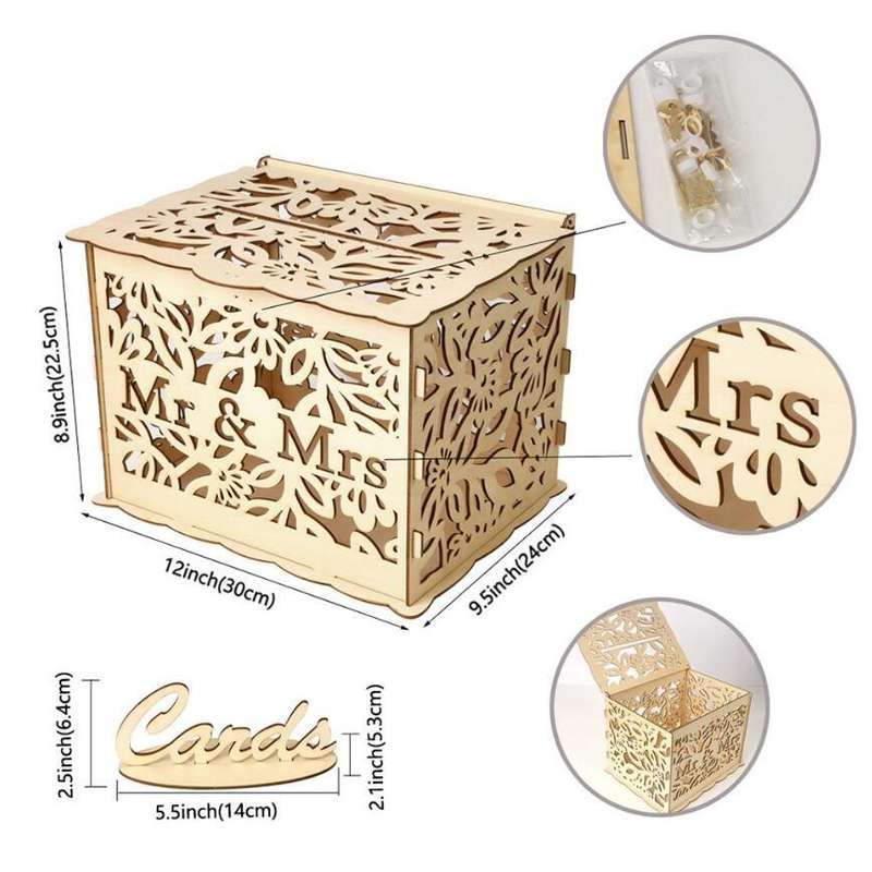 DIY Wooden Beautiful Wedding Card Box Gift Decoration Box, Size:Small