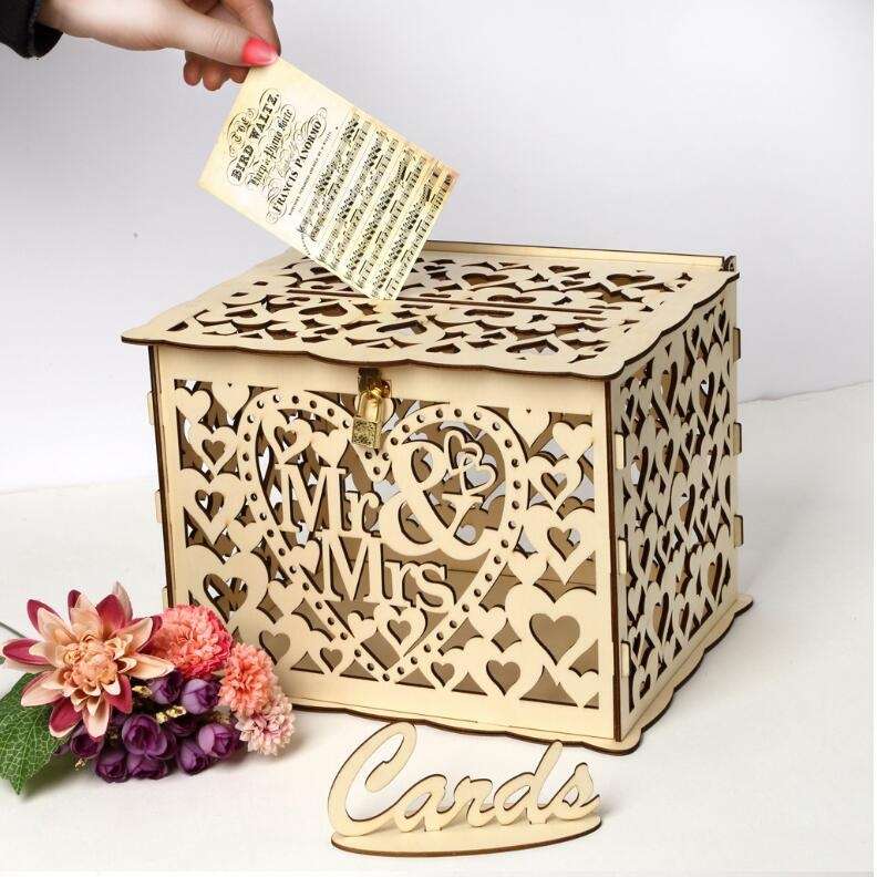 DIY Wooden Beautiful Wedding Card Box Gift Decoration Box, Size:Small