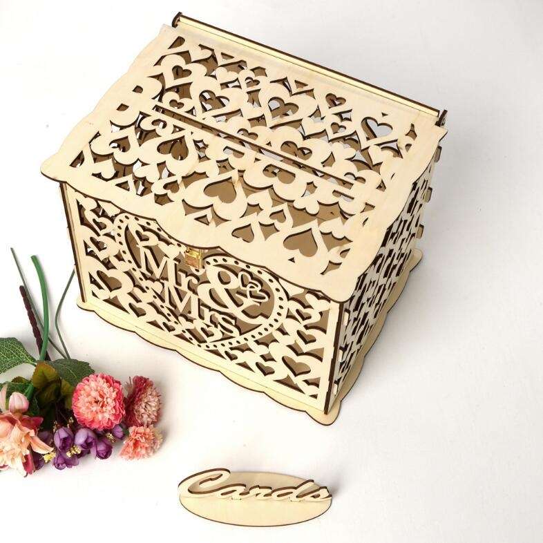 DIY Wooden Beautiful Wedding Card Box Gift Decoration Box, Size:Small