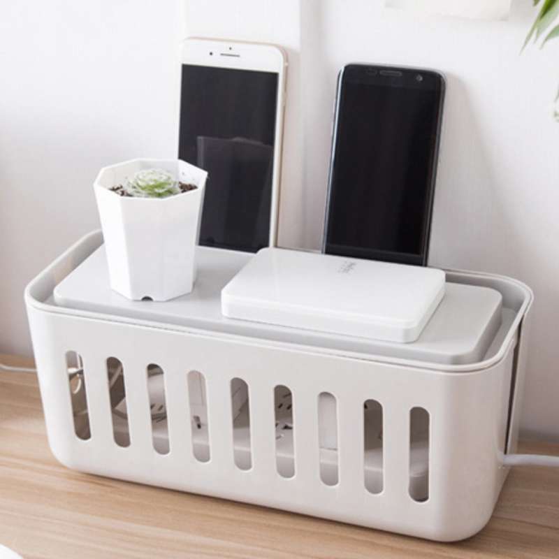 Safety Household Desktop Power Cable Storage Box Charger Socket Organizer(Yellow)