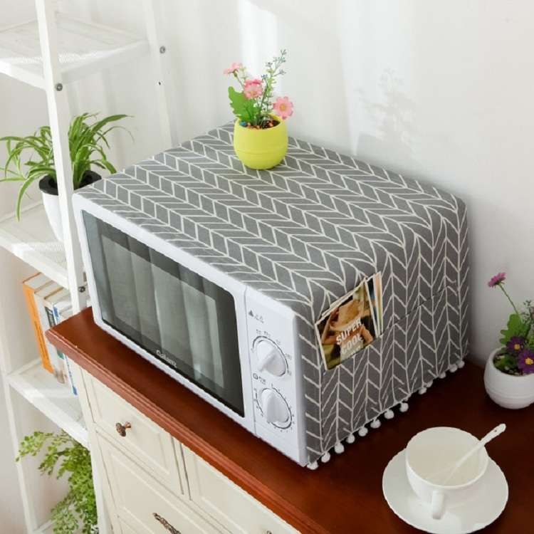 Cotton Linen Universal Microwave Oven Dustproof Storage Cover(Wood Grain)
