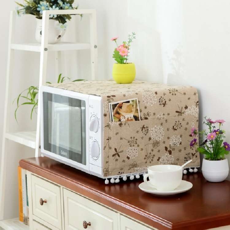Cotton Linen Universal Microwave Oven Dustproof Storage Cover(Wood Grain)