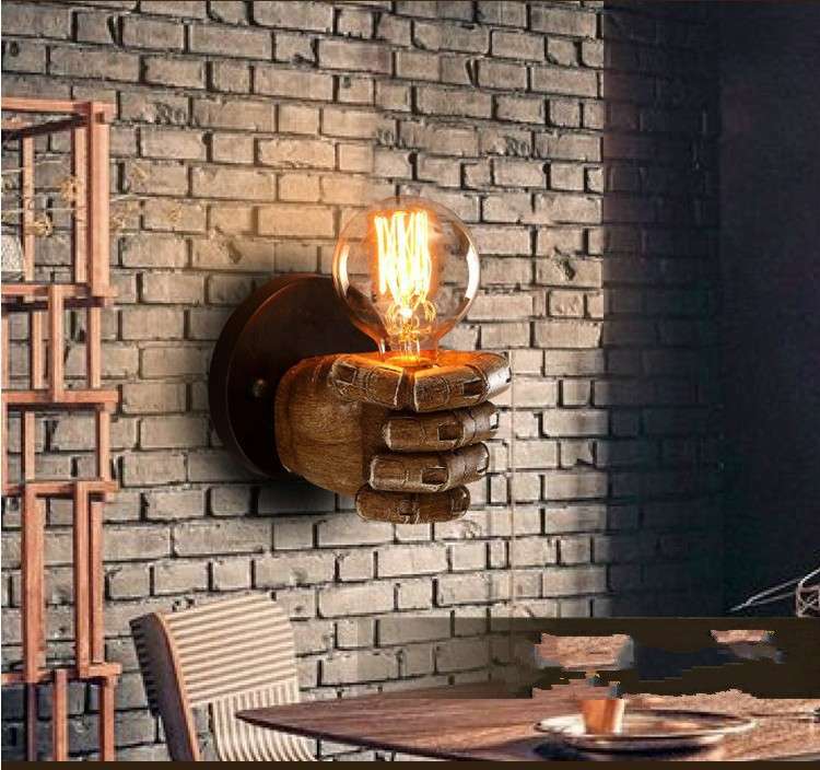 Creative Personality Fist Wall Lamp Bedroom Bedside Restaurant Cafe Resin Decorative Antique Lamps,