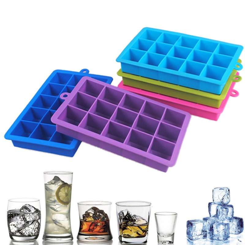 15 Grids DIY Big Ice Cube Mold Square Shape Silicone Ice Tray Fruit Ice Cream Maker(Green)