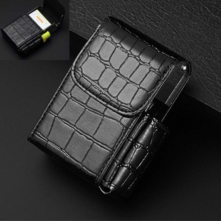 PU Leather Cigarette Case Lighter Case Business Card Case(Lychee Pattern Coffee)