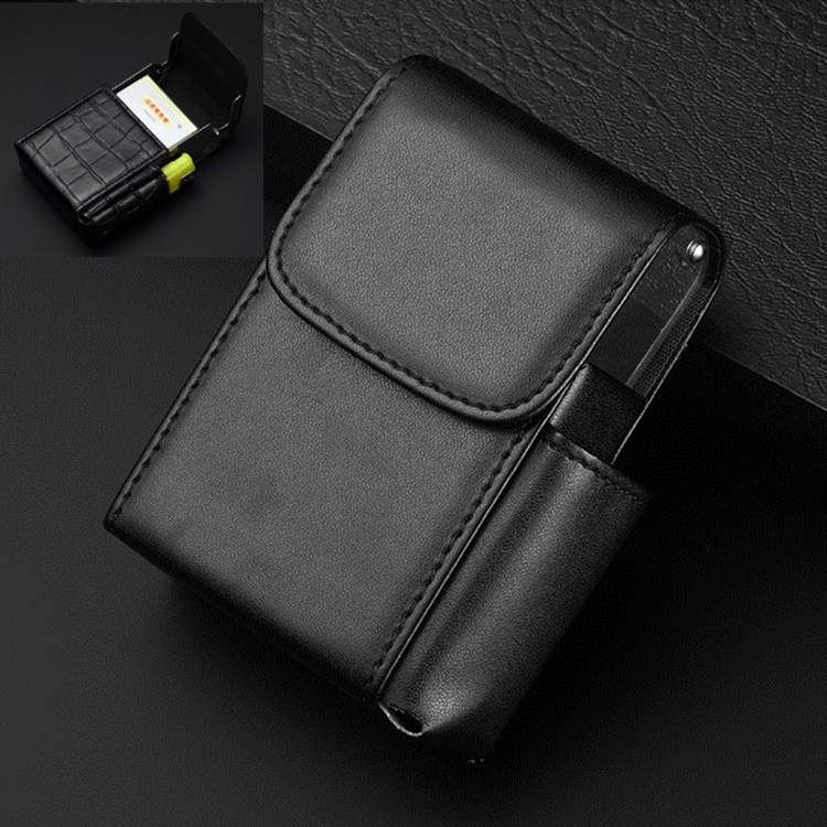 PU Leather Cigarette Case Lighter Case Business Card Case(Lychee Pattern Coffee)