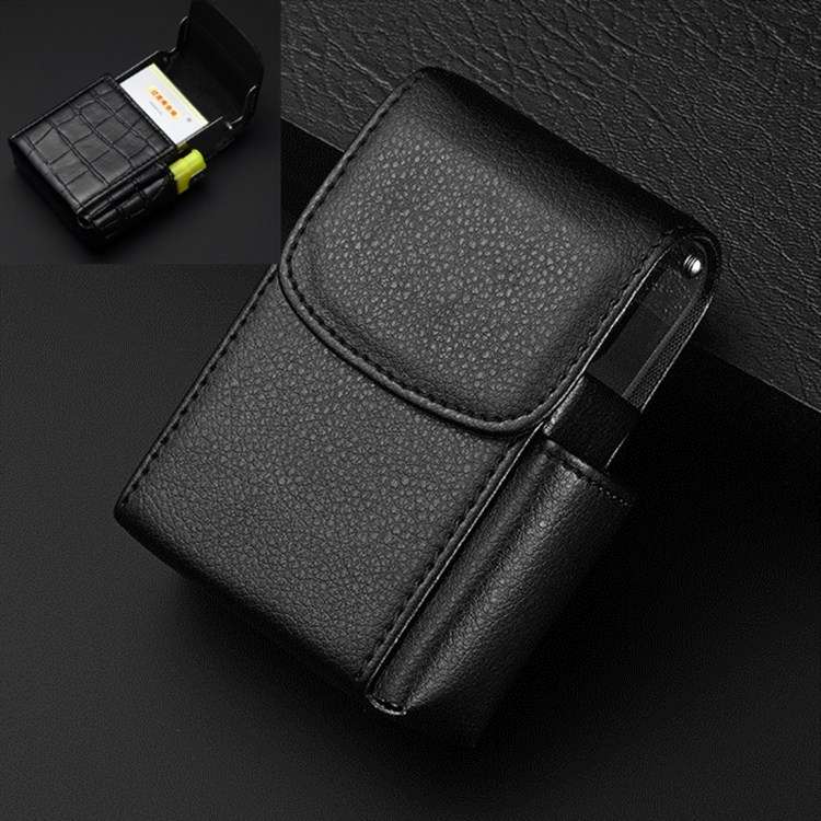 PU Leather Cigarette Case Lighter Case Business Card Case(Lychee Pattern Coffee)