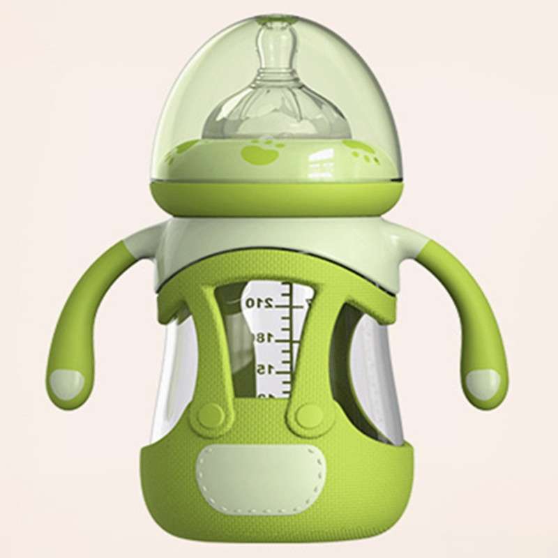High Borosilicate Glass Baby Bottle with Silicone Sleeve, Capacity:240ml(Red)