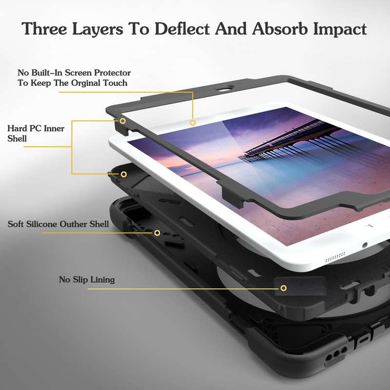 360 Degree Rotation Silicone Protective Cover with Holder and Hand Strap and Long Strap for iPad min
