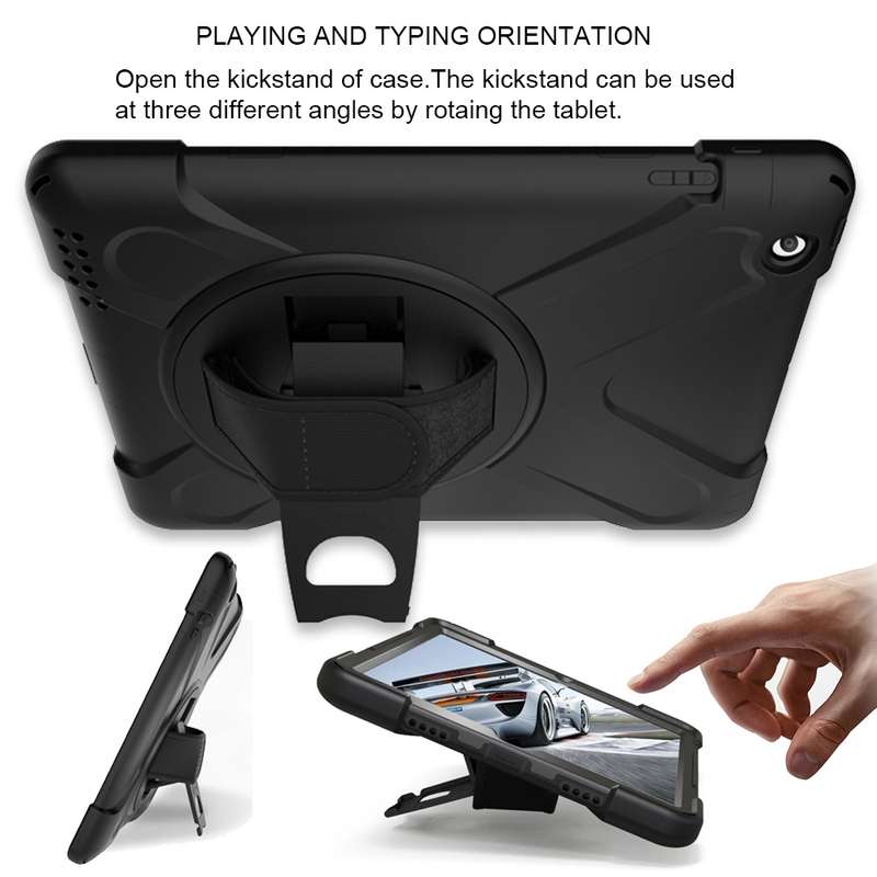 360 Degree Rotation Silicone Protective Cover with Holder and Hand Strap and Long Strap for iPad min