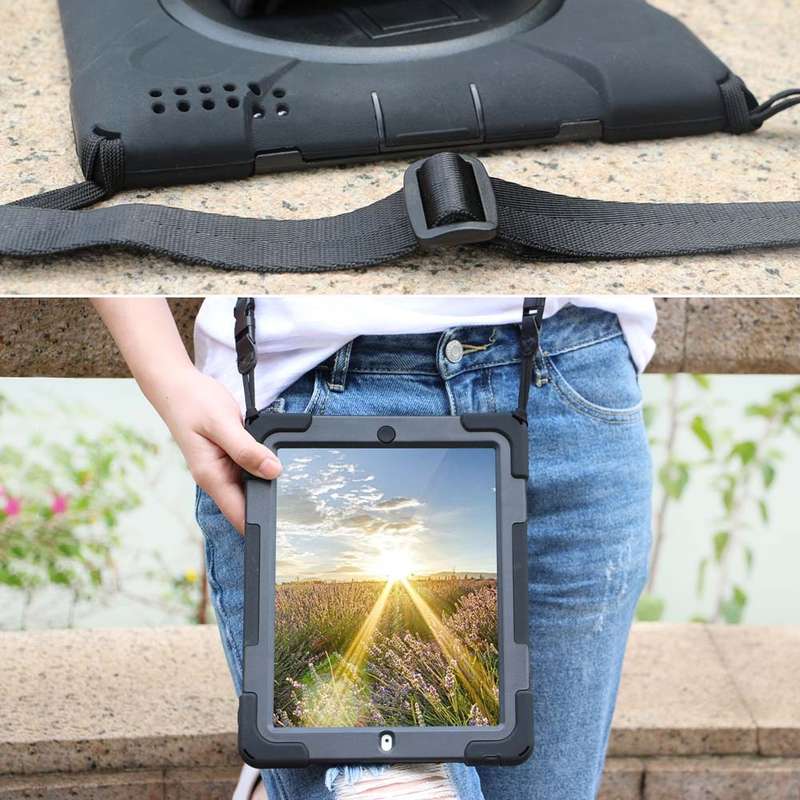 360 Degree Rotation Silicone Protective Cover with Holder and Hand Strap and Long Strap for iPad min
