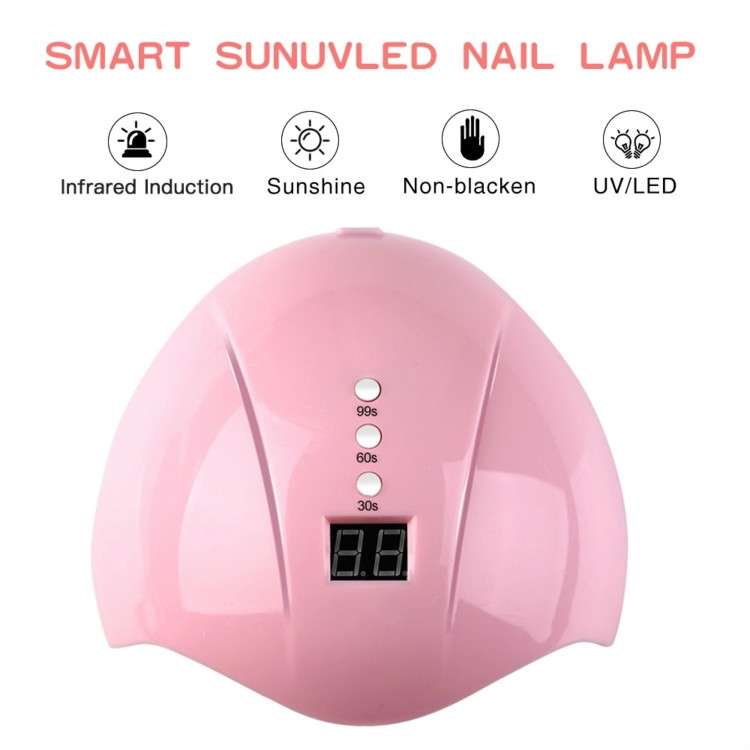 36W UV Led Lamp Nail Dryer 12 Leds for Nail Machine Curing 30s/60s/99s Timer USB Connector(Pink)