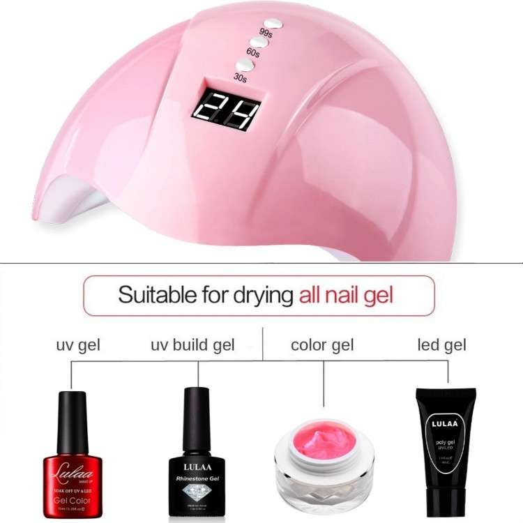 36W UV Led Lamp Nail Dryer 12 Leds for Nail Machine Curing 30s/60s/99s Timer USB Connector(Pink)