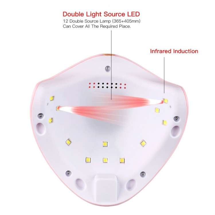 36W UV Led Lamp Nail Dryer 12 Leds for Nail Machine Curing 30s/60s/99s Timer USB Connector(Pink)