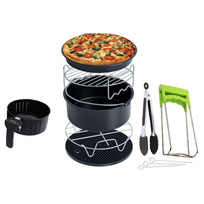 7 in 1 Air Fryer Accessories 7-piece Set for 3.5-5.8QT Type of Baking Basket Double-layer Grill(Blac