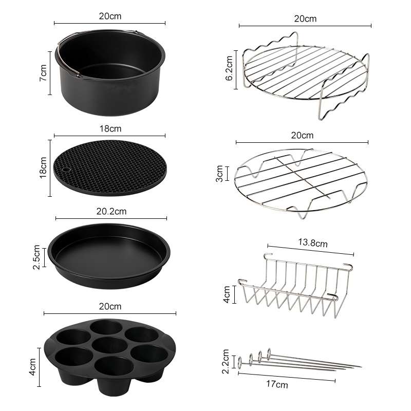7 in 1 Air Fryer Accessories 7-piece Set for 3.5-5.8QT Type of Baking Basket Double-layer Grill(Blac