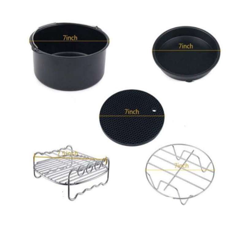 7 in 1 Air Fryer Accessories 7-piece Set for 3.5-5.8QT Type of Baking Basket Double-layer Grill(Blac
