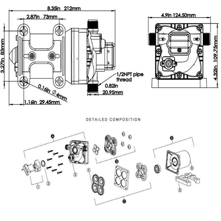 Newmao Reciprocating Diaphragm Pump DC Small Water Pump, EU Plug(DC 24V)