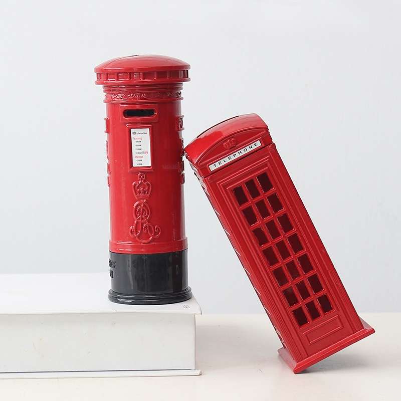 Retro Tin Alloy Telephone Booth Postbox Piggy Bank Decoration( Mailbox)