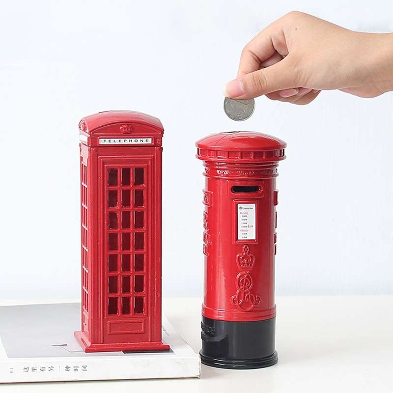 Retro Tin Alloy Telephone Booth Postbox Piggy Bank Decoration( Mailbox)