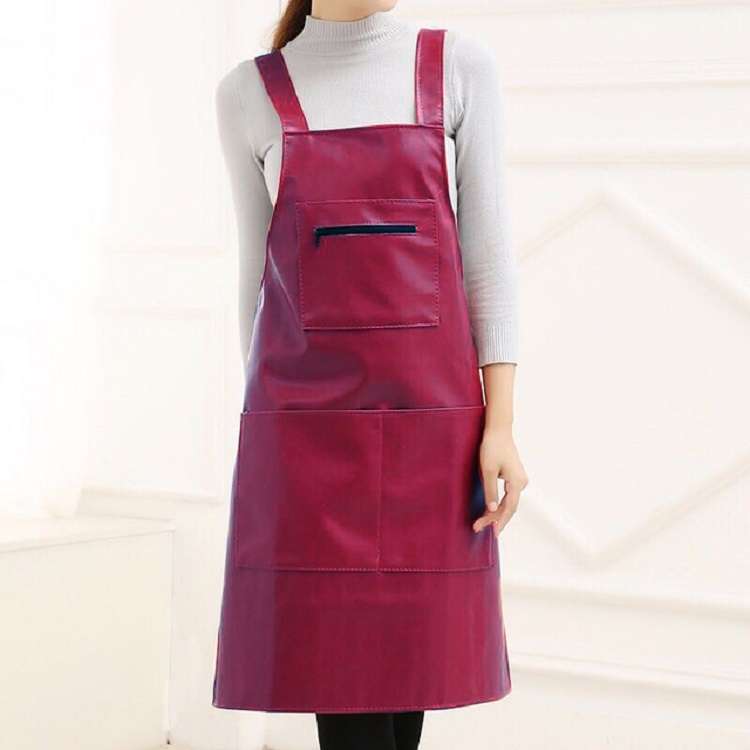 Waterproof Oil Proof Soft Leather Thick Wear-resistant Men and Women Overalls Apron(Red)