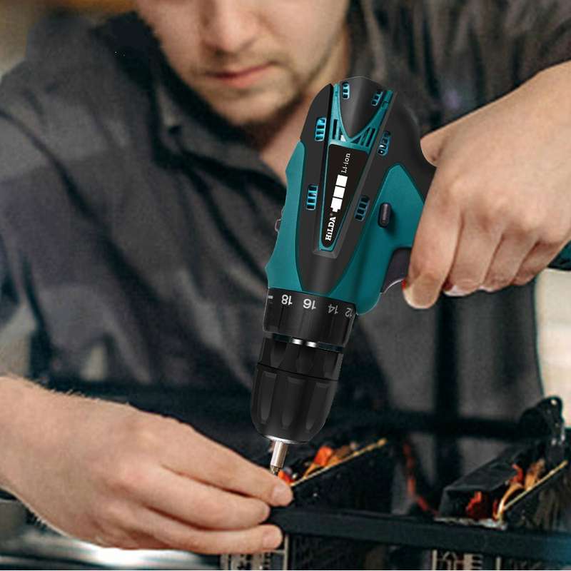 HILDA Electric Drill Cordless Screwdriver Lithium Battery Mini Drill Cordless Screwdriver Power Tool