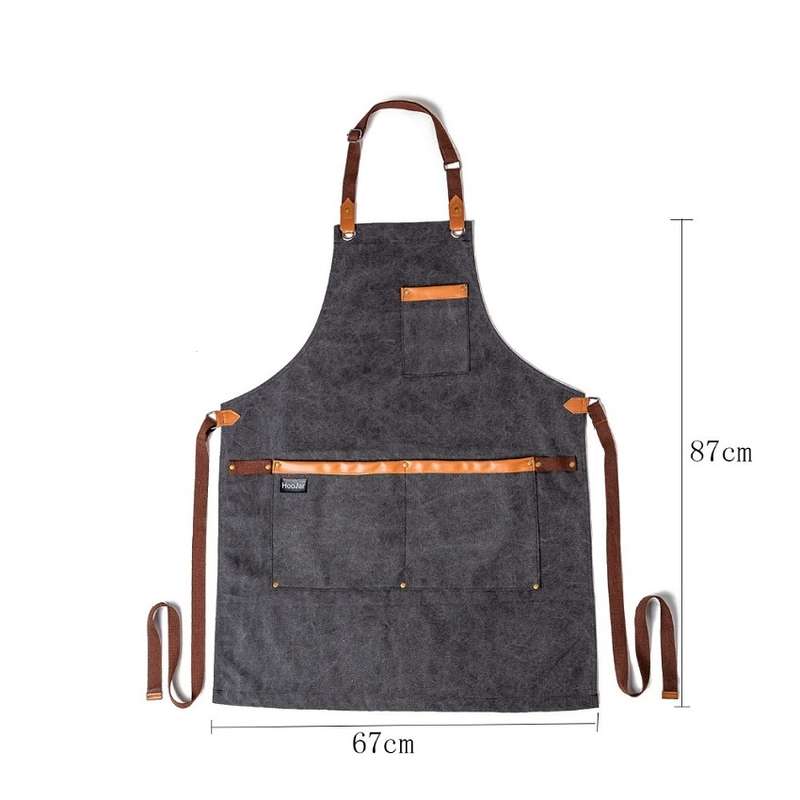 Washed Canvas Apron Chef Cafe Shop BBQ Hairdresser Aprons(Black)