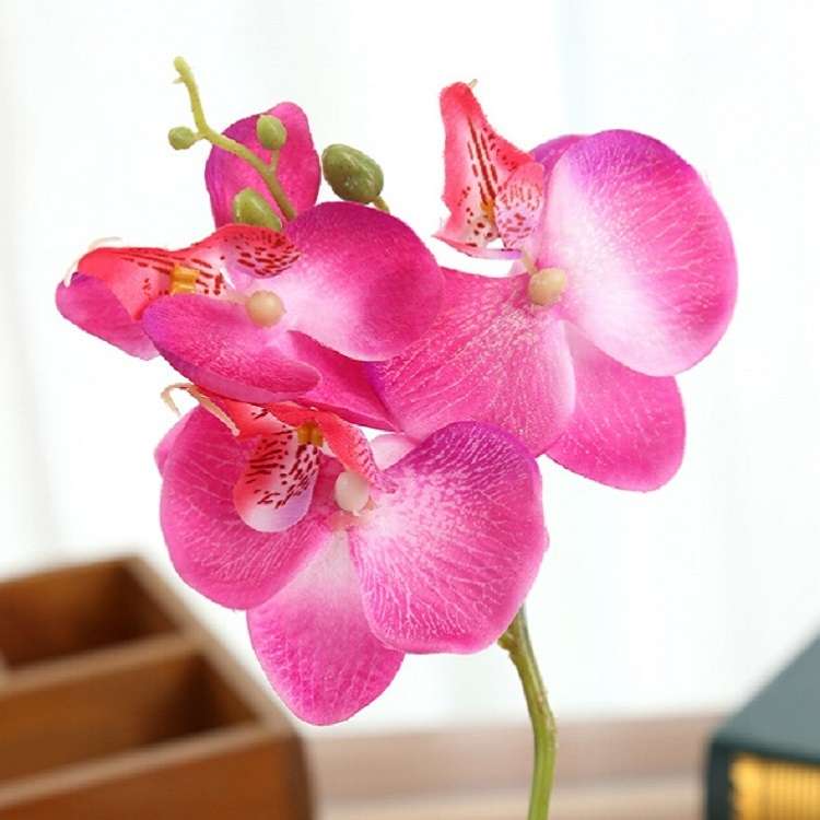 Decorative Landscaping Round Pot Three Flowers Phalaenopsis Bonsai Simulation Potted Plants(Purple)