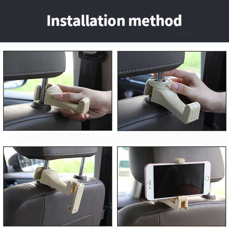 Easy Install Universal Car Headrest Hook Max 5kg Vehicle Back Seat Hanger with Phone Holder(Black)