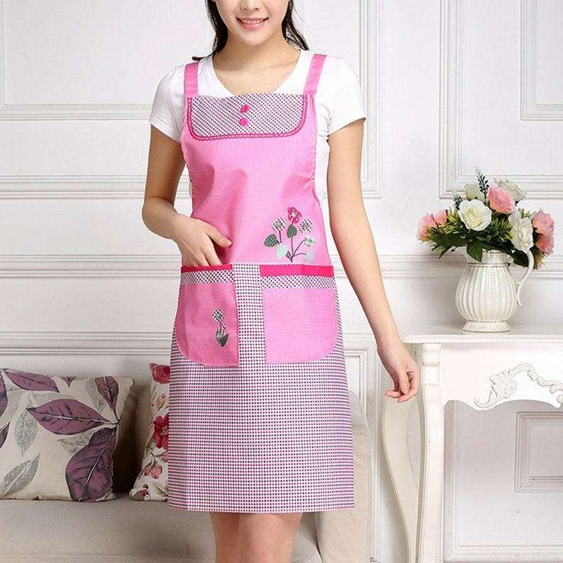 Home Adult Sleeveless Waterproof Grid Anti-oil Aprons with Double Pocket(Green)