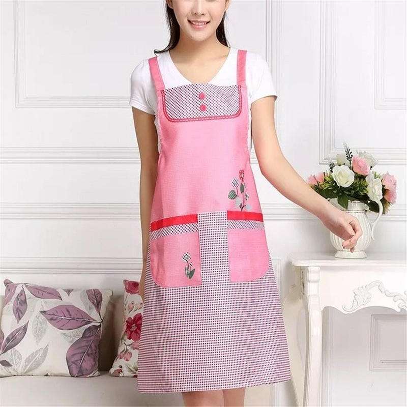 Home Adult Sleeveless Waterproof Grid Anti-oil Aprons with Double Pocket(Green)