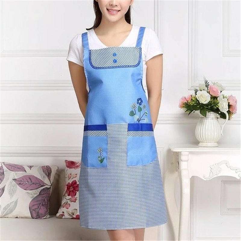 Home Adult Sleeveless Waterproof Grid Anti-oil Aprons with Double Pocket(Green)