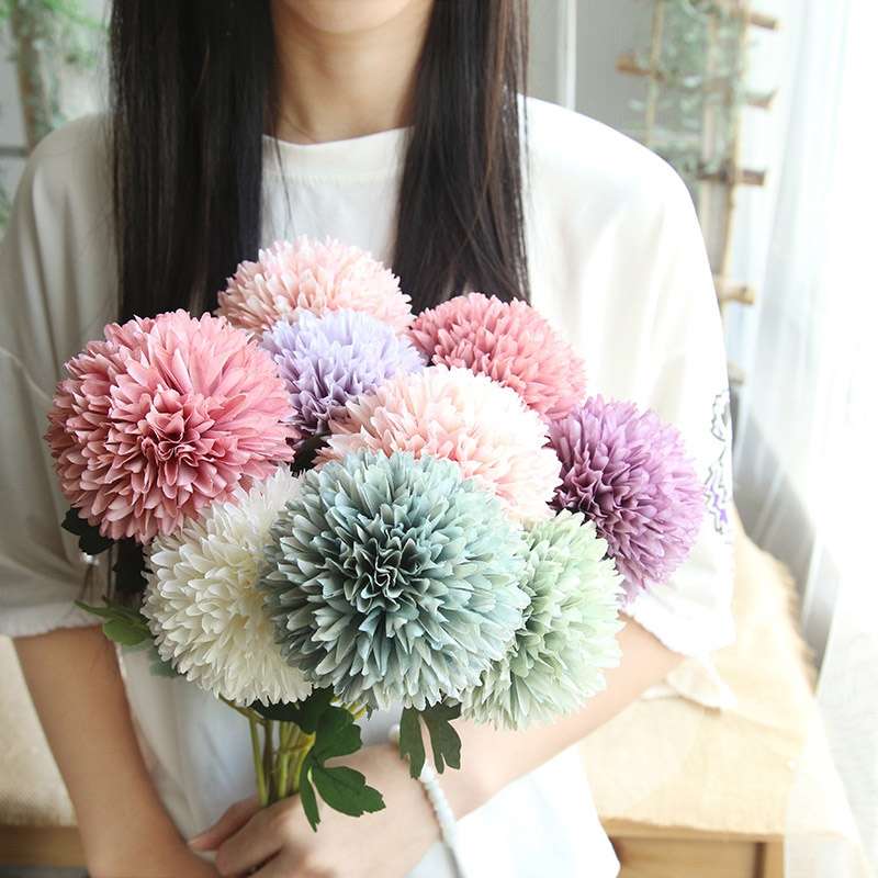 Dandelion Flower Ball Simulation Flower Home Decoration Wedding Bouquet(Light Purple)