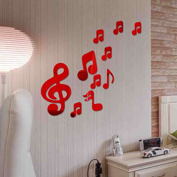 3D Musical Notes Acrylic Mirrors Wall Sticker Home Decor Living Room Wall Decoration Art DIY Wall St