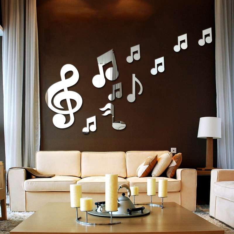 3D Musical Notes Acrylic Mirrors Wall Sticker Home Decor Living Room Wall Decoration Art DIY Wall St