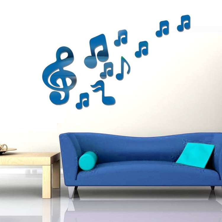 3D Musical Notes Acrylic Mirrors Wall Sticker Home Decor Living Room Wall Decoration Art DIY Wall St
